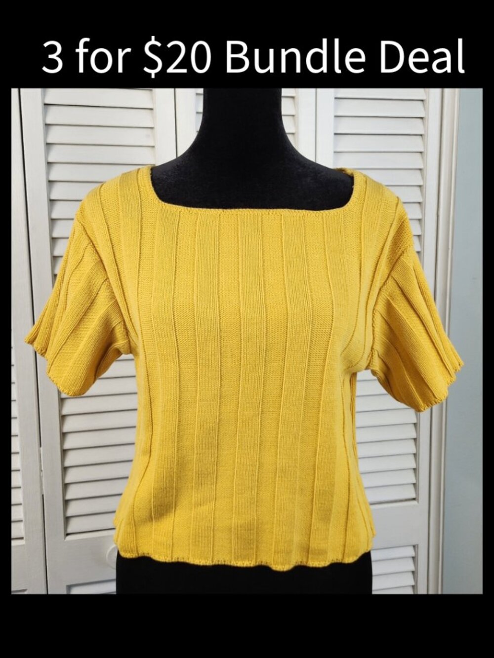 Y2K Pierre Cardin Yellow Short Sleeve Ribbed Knit Sweater size Medium
